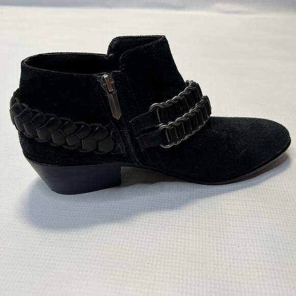 Sam Edelman Posey Suede Leather Ankle Booties Womens 8.5 Metal Chain Black Boots - Picture 12 of 15